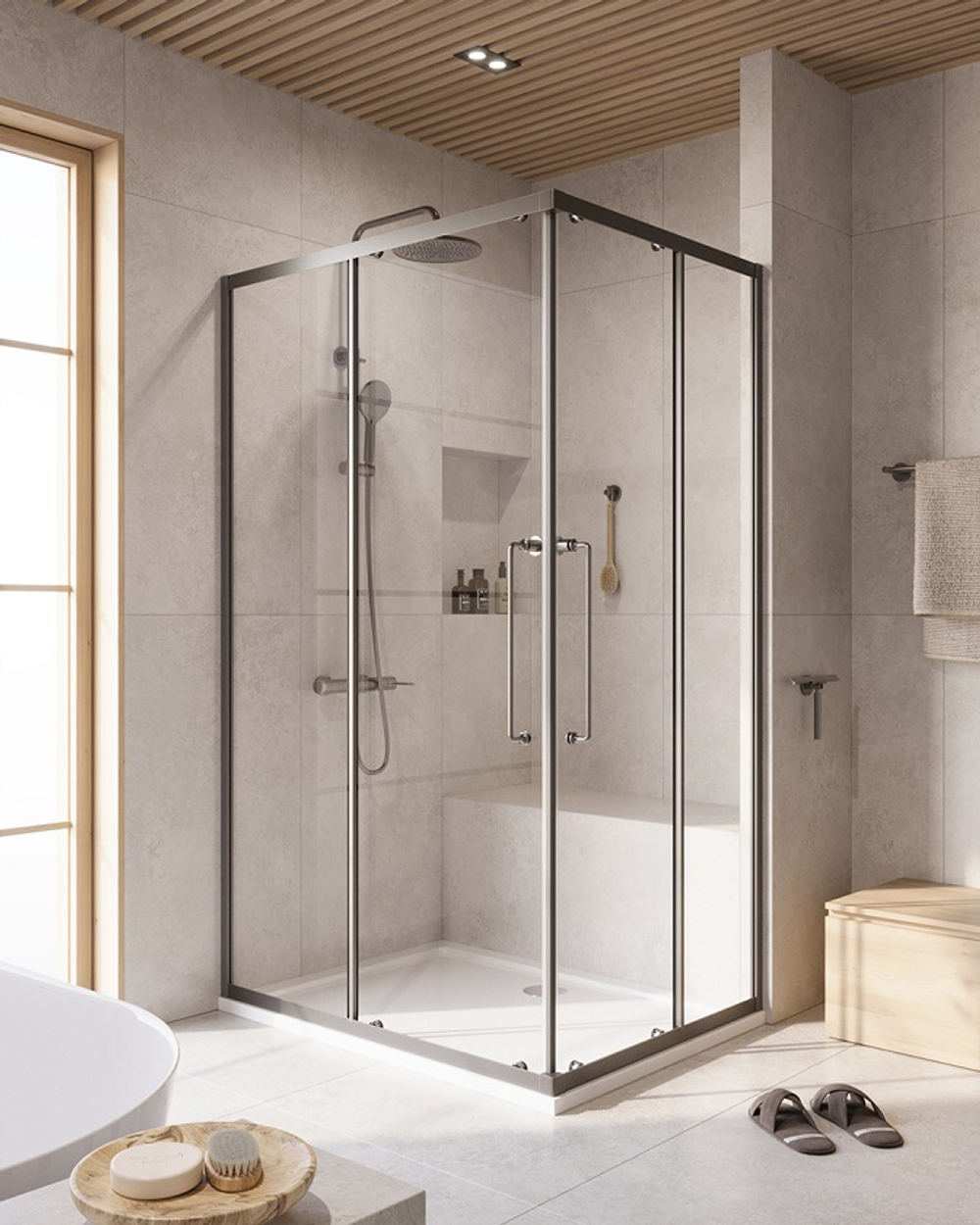 Душевой уголок Cezares RELAX-304-AH-2-120/90-C-GM, 120х90х200, профиль оружейная сталь, прозрачное стекло