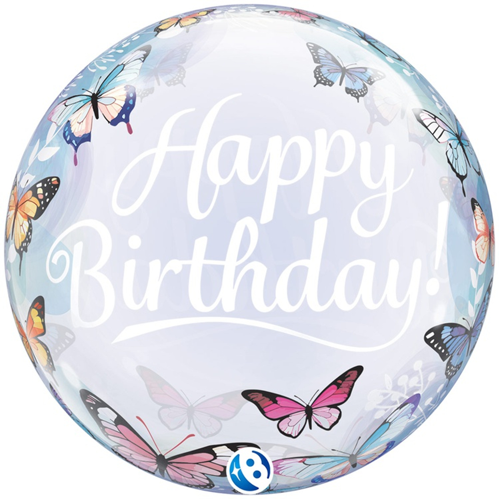 Шар Фольгированный Бабочки Bubble Прозрачный (Ассорти)