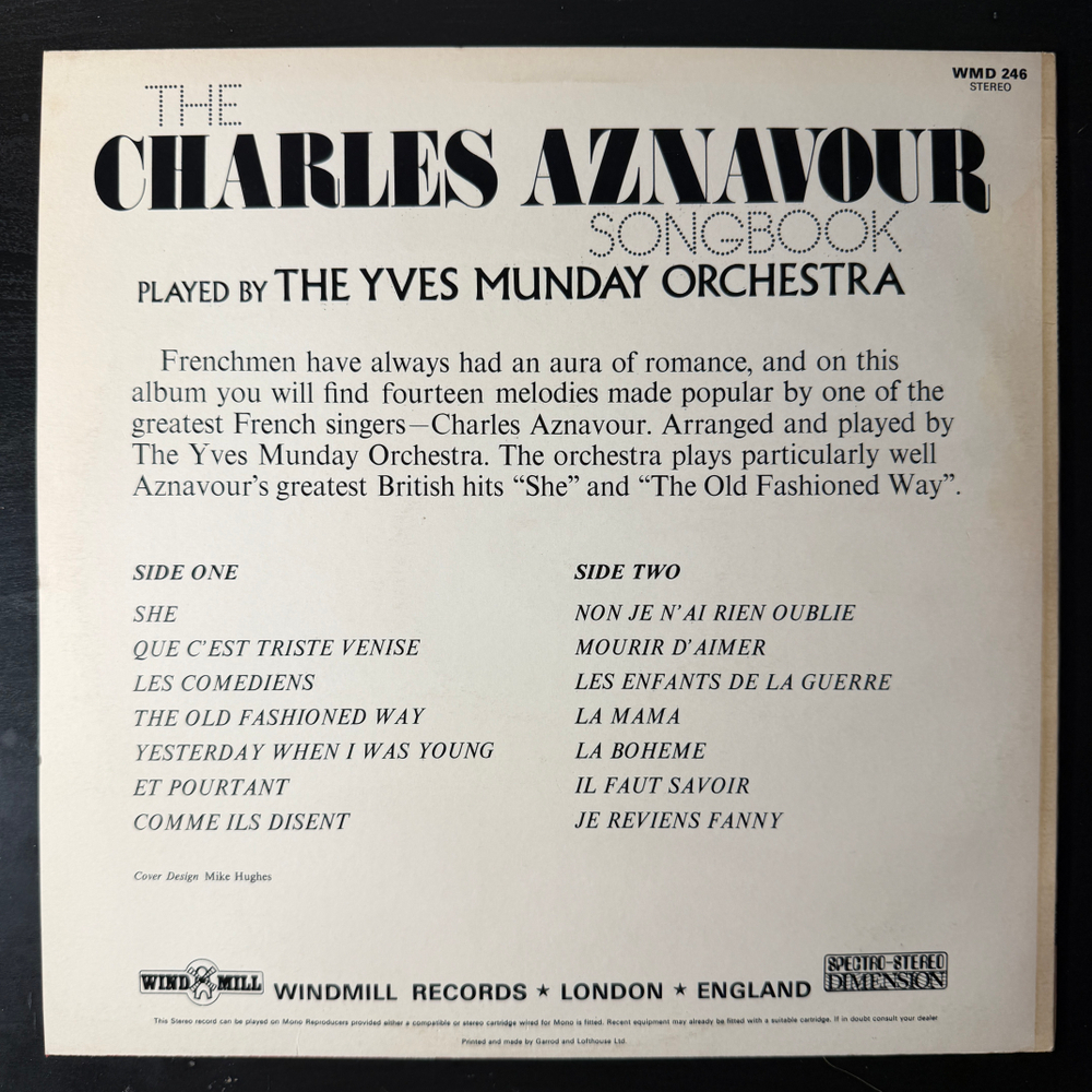 The Yves Munday Orchestra ‎– The Charles Aznavour Songbook (Англия 1975г.) Т