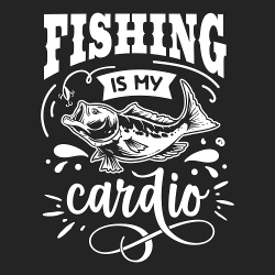 принт PewPewCat Fishing is my cardio для черной футболки