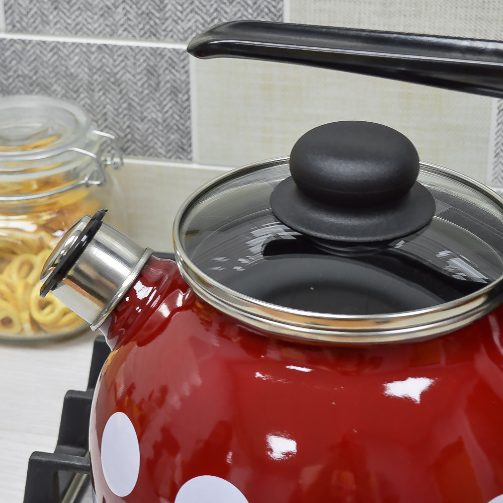 Чайник 3л со свистком с рисунком, вишневый