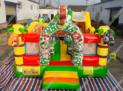 Коммерческий надувной батут "Сафари-экскурсия" с горкой, 6*4*2,8 м