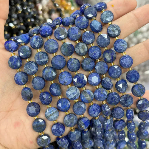 Лазурит бусины таблетки граненые 10х5 мм, на нитке 35 см (30 бусин)