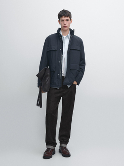 Massimo Dutti Водоотталкивающая стеганая куртка с карманами, темно-синий