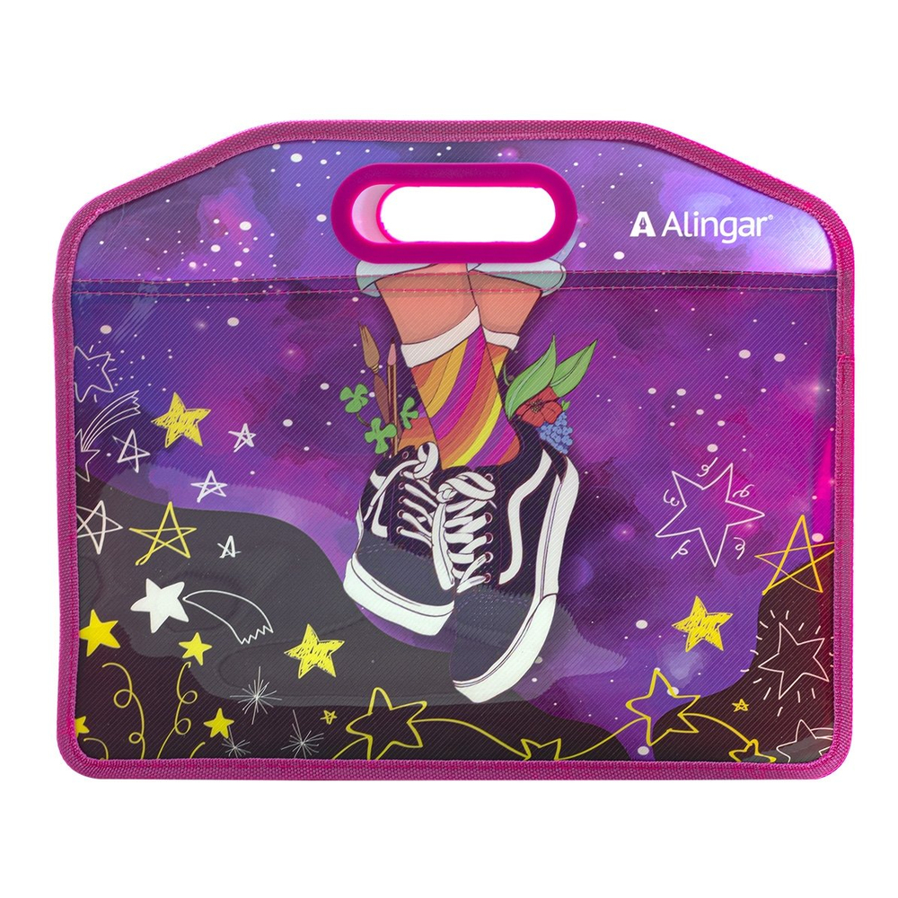 Папка с ручками 1 отделение, А4 300х365х115мм, Alingar, пластик, прорезная ручка, молния сверху, "Яркие кеды"