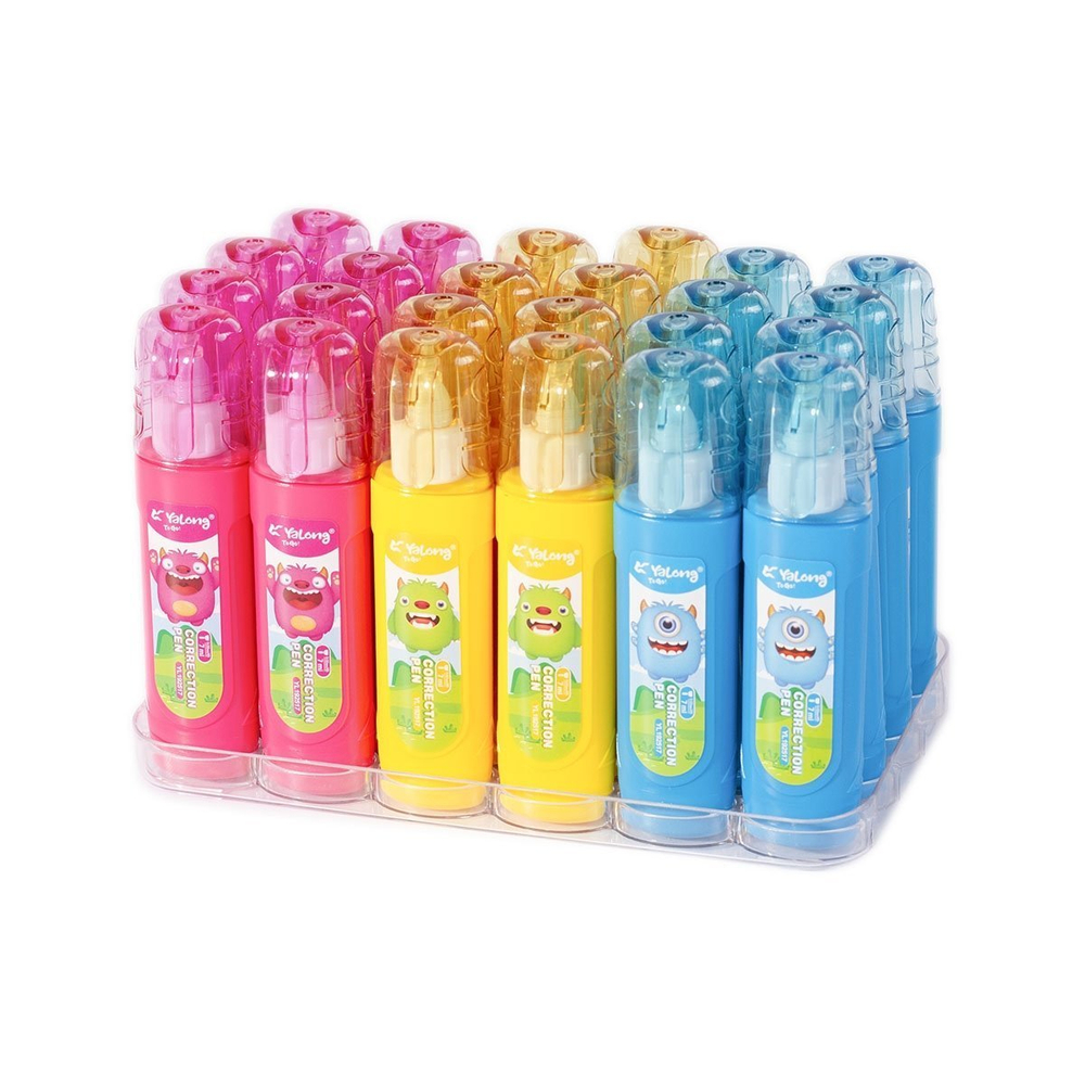 Корректор-ручка Yalong, 7 мл, "Монстрики", на маслянной основе, металл. наконечник, яркий цветной корпус, ассорти, уп. 24 шт