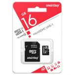 Micro SDHC карта памяти 16ГБ SmartBuy Class 10 UHS-I с адаптером