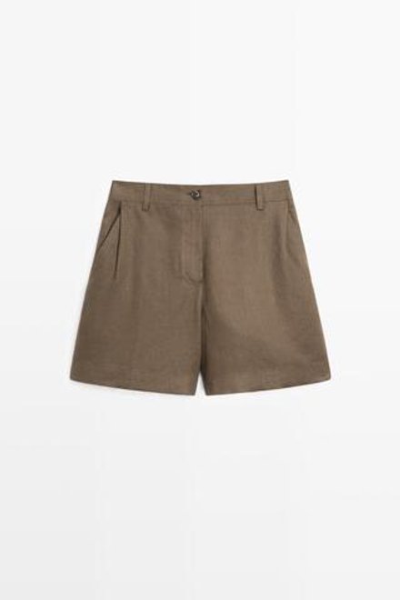 Massimo Dutti Шорты из 100% льна со складками, цвет мха