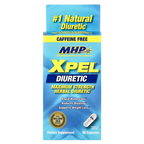 MHP, XPEL®, мочегонное средство, максимальная сила действия, без кофеина, 80 капсул