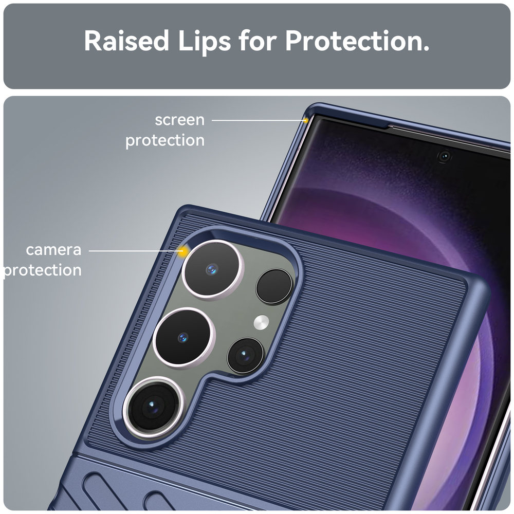 Противоударный чехол синего цвета для Samsung Galaxy S24 Ultra, мягкий отклик кнопок, серия Onyx от Caseport
