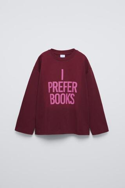 ZARA ФУТБОЛКА С НАДПИСЯМИ, ЦВЕТ БУРГУНДСКОГО ВИНА