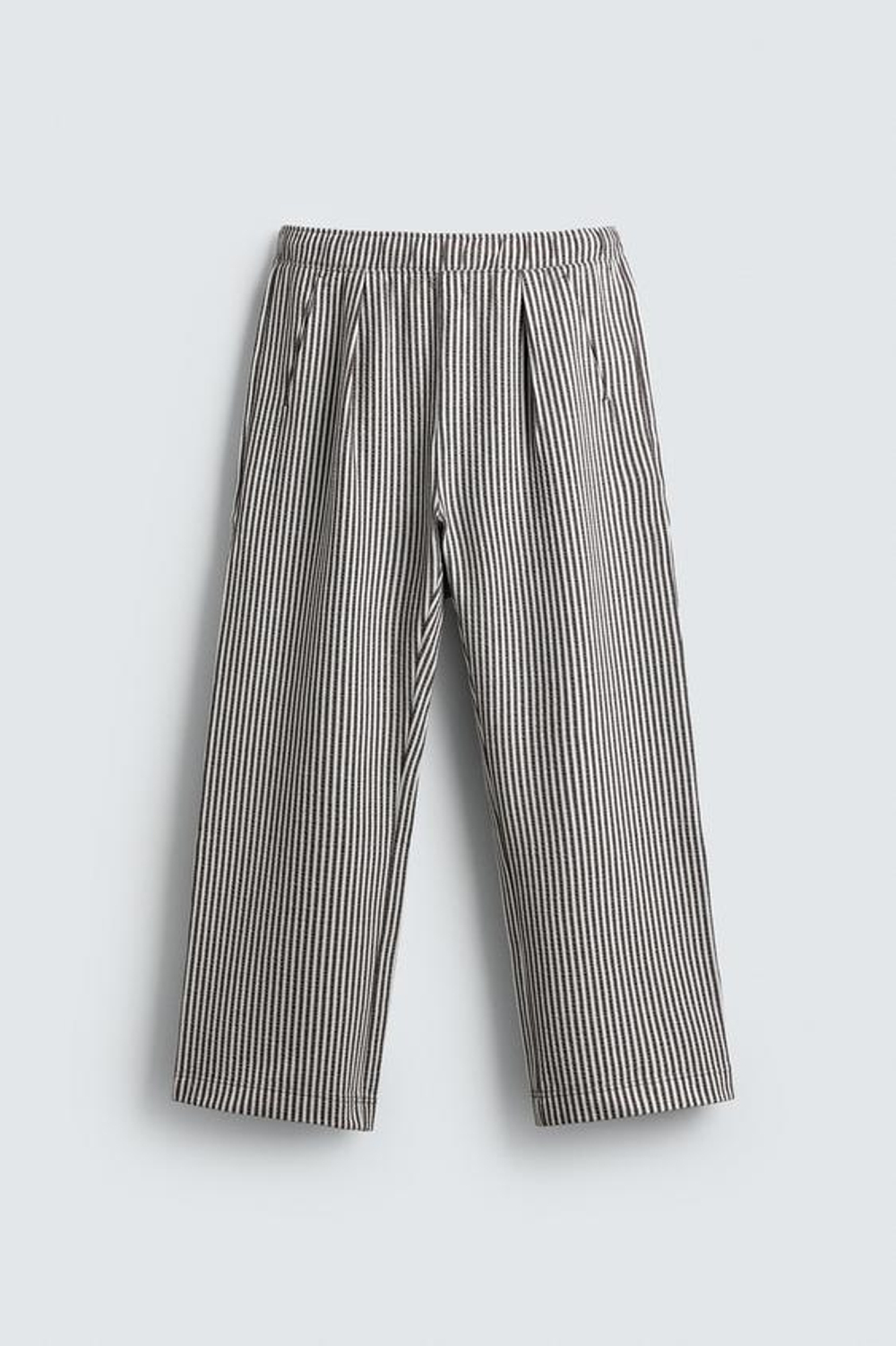 ZARA БРЮКИ ИЗ ЖАТОГО ХЛОПКА В ПОЛОСКУ COMFORT, СИНИЙ/БЕЛЫЙ