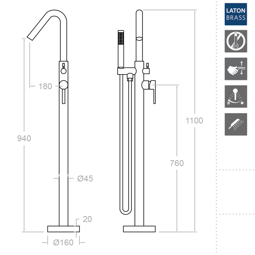 Напольный смеситель для ванны с душевым комплектом DRAKO 338503MO