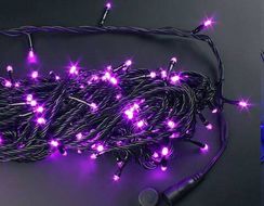 Светодиодная нить с контроллером 20 м., 220V, 200 розовых LED ламп, черный ПВХ провод, Rich LED (RL-T20C2-B/P)