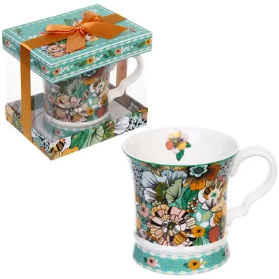 Кружка керамическая 280мл «Цветочная радуга» в подарочной коробке