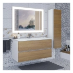 Тумба с раковиной Uperwood Barsa 100 см, раковина белая, подвесная тумба белая/дуб сонома