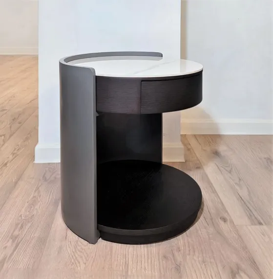 Прикроватная тумбочка Ditre с ящиком и полкой, венге, белая керамика