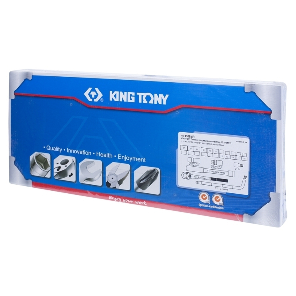KING TONY (4518MR) Набор торцевых головок с принадлежностями 1/2", 6-гранные, 10-27 мм, 17 предметов