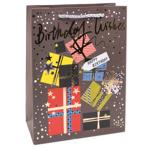 Пакет подарочный, Happy Birthday, Дизайн №3, Металлик, 40*31*12 см, 1 шт.