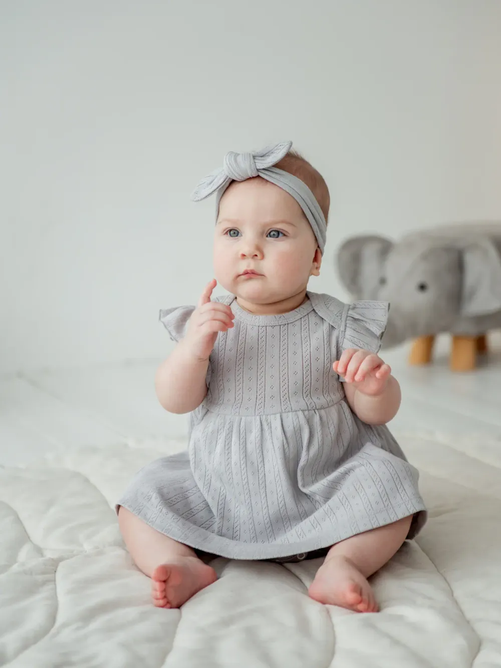 Платье-боди с крылышками "Жемчуг" из ажурного хлопка 0+