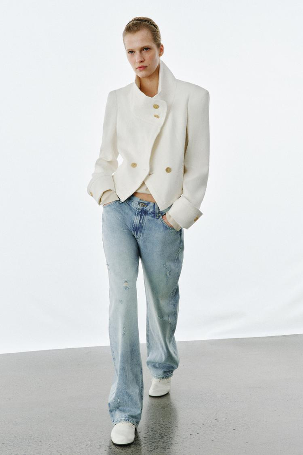 ZARA ДЖИНСЫ RELAXED STRAIGHT С НИЗКОЙ ПОСАДКОЙ — ZW COLLECTION, СИНИЙ