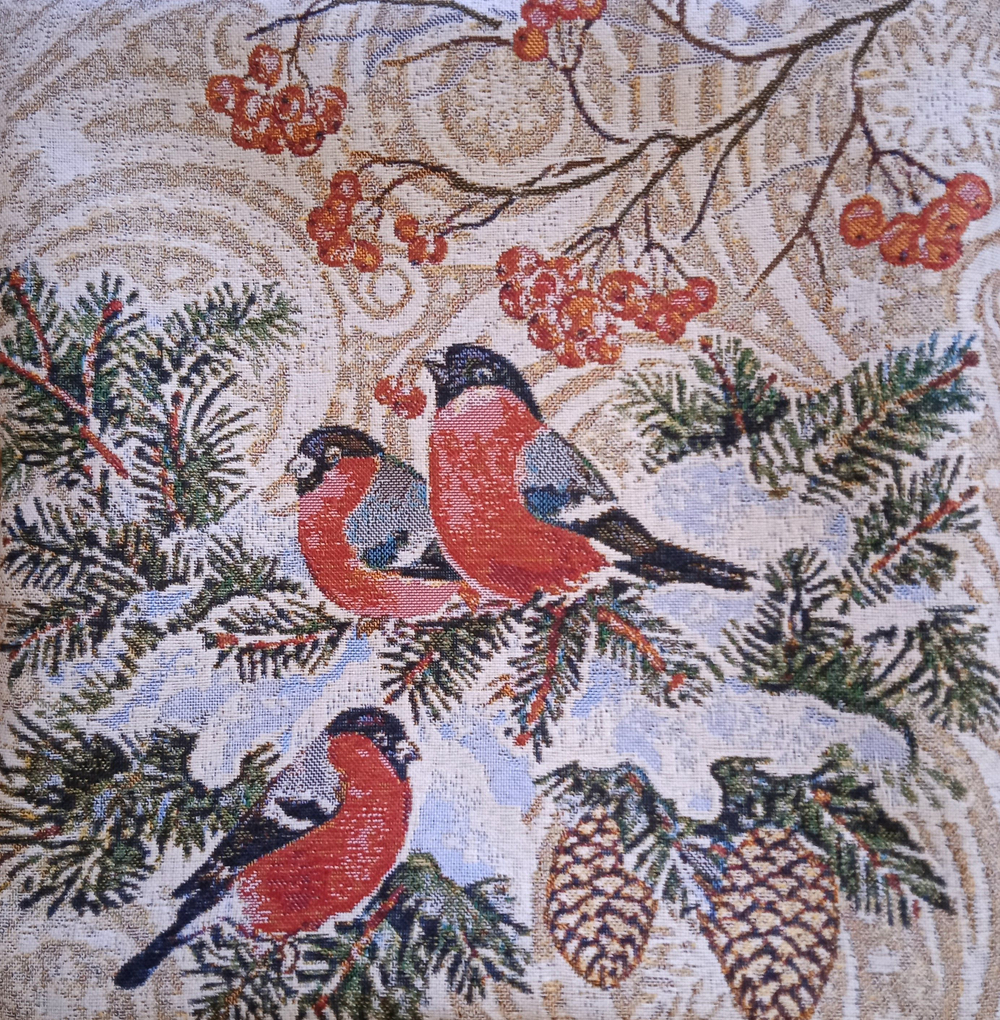 Декоративный гобеленовый чехол для интерьерной подушки Снегири 1 38*38