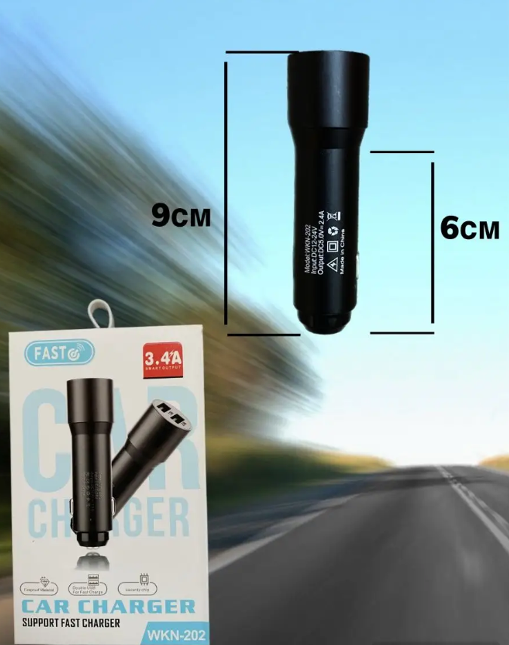 Автомобильный адаптер питания FAST WKN-202 3.4A 2USB, без упаковки (серый) для русских авто
