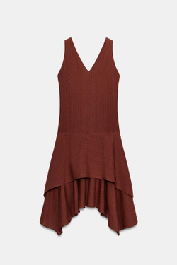 ZARA АСИММЕТРИЧНОЕ ПЛАТЬЕ В ПОЛОСКУ — ZW COLLECTION, ТЕМНЫЙ ЧЕРЕПИЧНЫЙ