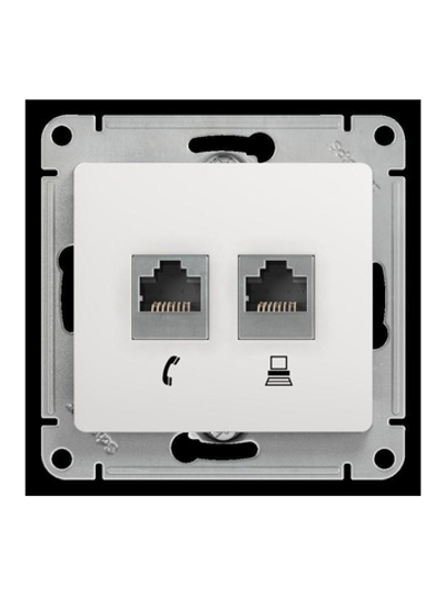 Розетка компьютерная + телефонная 2-м СП Glossa RJ45 + RJ11 кат.5E механизм бел. SE GSL000185