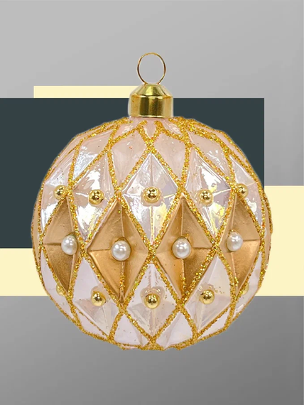 Набор винтажных стеклянных шаров Жемчужное ожерелье 80 мм., пудрово-золотой, 9 шт., Christmas DeLuxe (13991)
