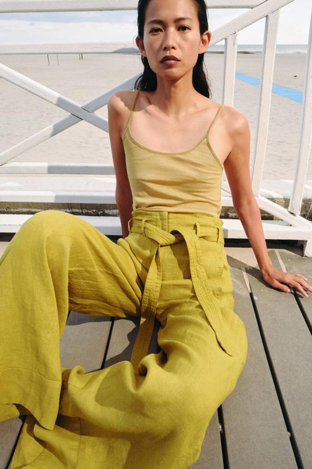 ZARA БРЮКИ ИЗ 100% ЛЬНА — ZW COLLECTION, ГОРЧИЧНЫЙ