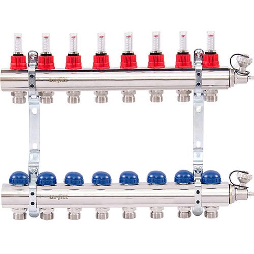Коллектор Uni-Fitt 1"х3/4" 8 вых. из латуни с расходомерами и термостатическими вентилями 440E4308