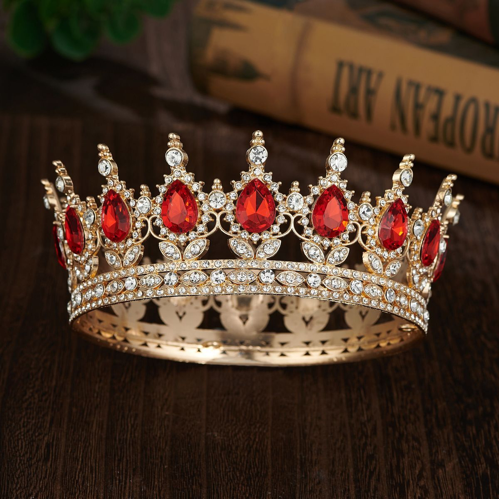 Декоративная корона на торт, золото (Красные камни)