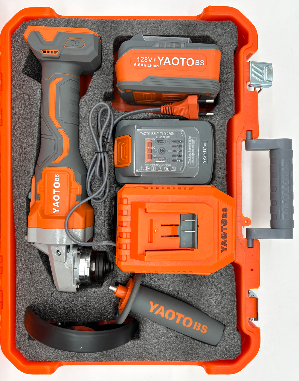 Болгарка Yaoto BS52128, бесщёточная, 2 аккумулятора, 6Ач в кейсе