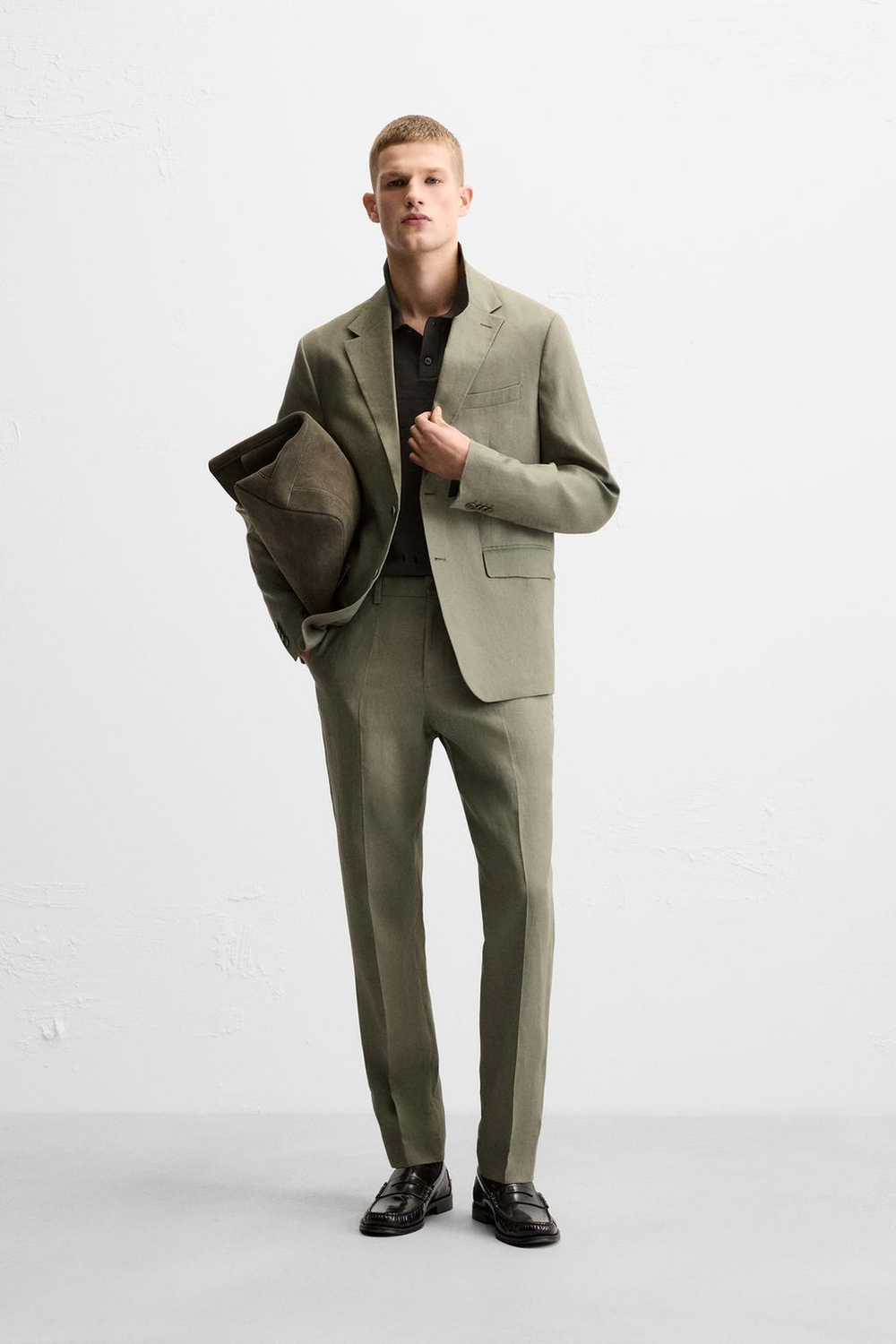 ZARA КОСТЮМНЫЙ БЛЕЙЗЕР ИЗ 100% ЛЬНА, СВЕТЛО-ЗЕЛЕНЫЙ