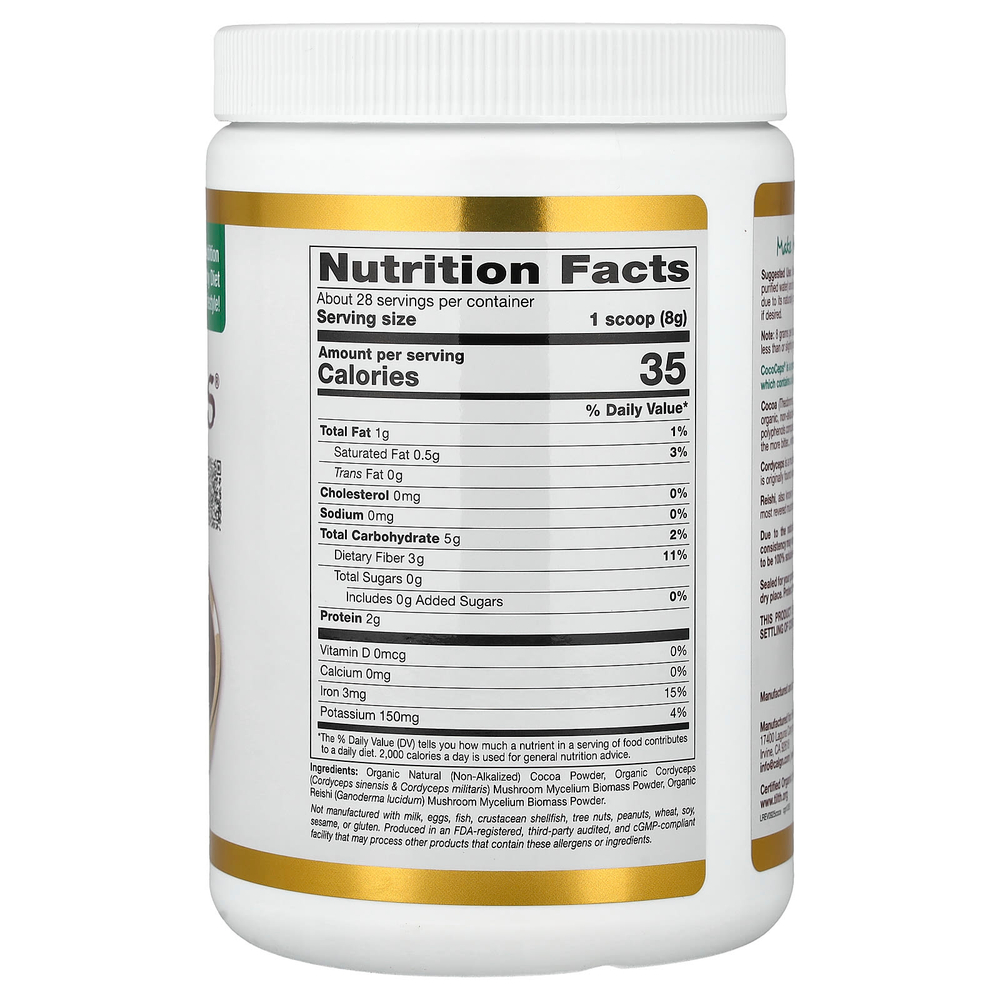 California Gold Nutrition, Superfoods, CocoCeps, органическое какао, кордицепс и рейши, 225 г (7,93 унции)
