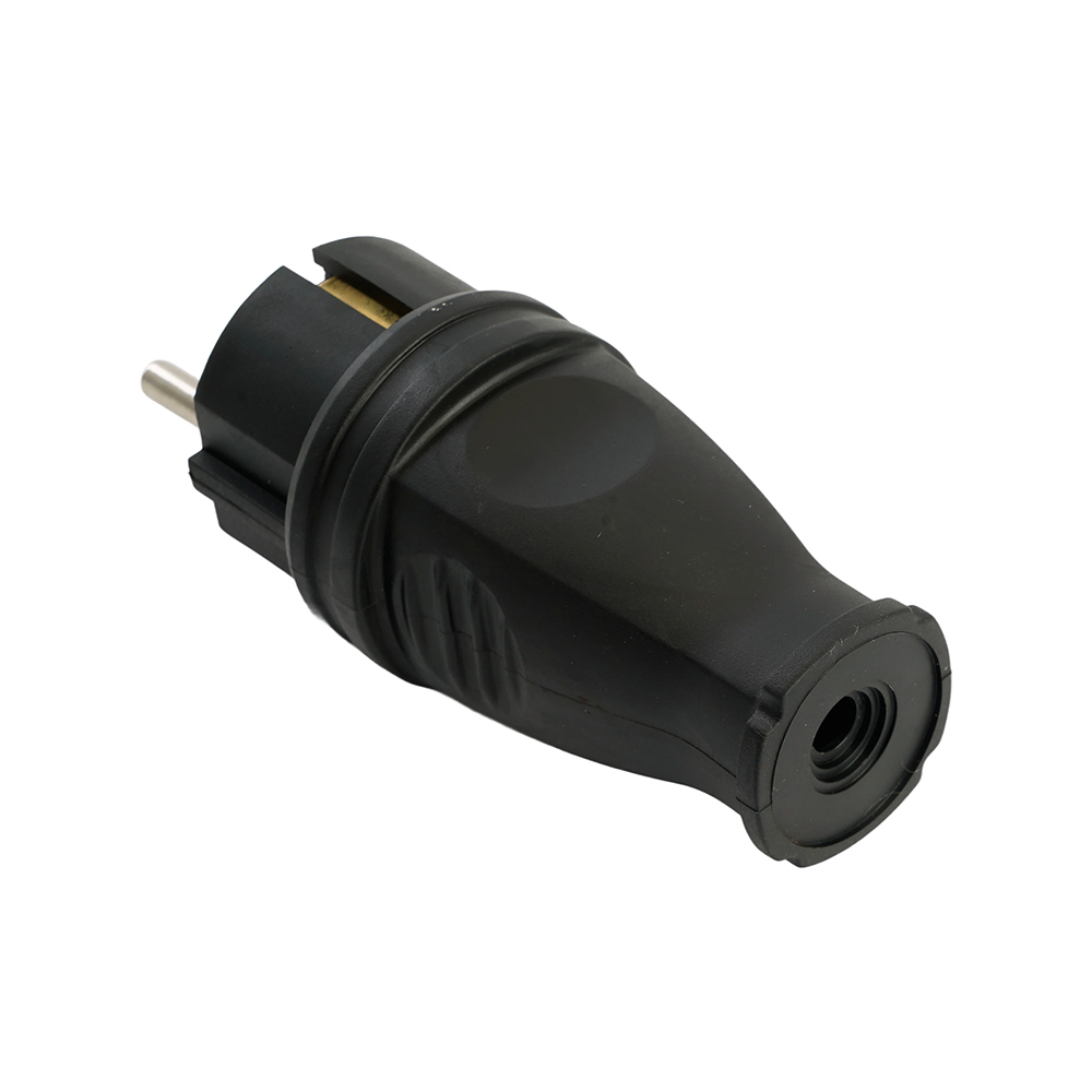 Вилка прямая с/з STEKKER, RPG16-21-441 , каучук, 250В, 16A, IP44, черный 32748