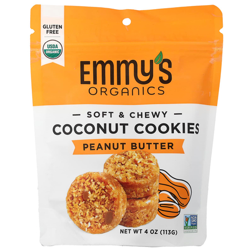 Emmy's Organic Cookies, мягкое жевательное печенье с кокосом, арахисовая паста, 113 г (4 унции)
