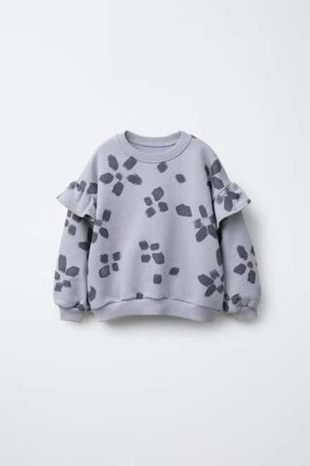 ZARA ТОЛСТОВКА С ЦВЕТОЧНЫМ ПРИНТОМ, СЕРЫЙ/СИНИЙ