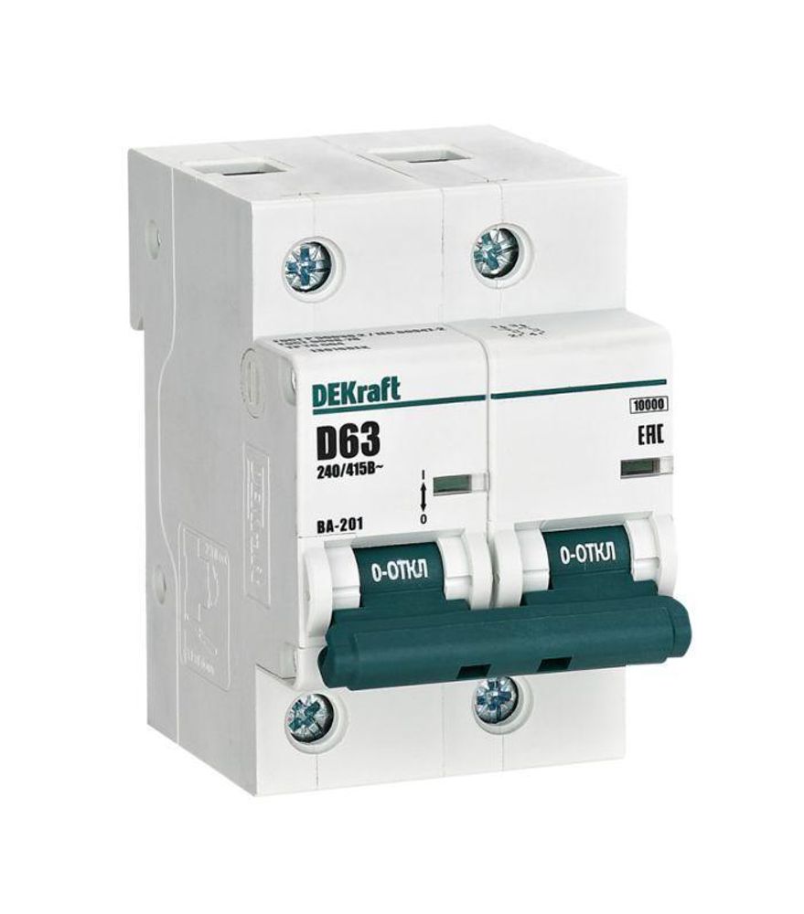 Выключатель автоматический модульный 2п D 63А 10кА ВА-201 DEKraft 13016DEK Выключатель автоматический модульный 2п D 63А 10кА ВА-201 DEKraft 13016DEK
