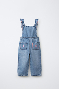ZARA ДЖИНСОВЫЙ КОМБИНЕЗОН С ВЫШИВКОЙ, СИНИЙ