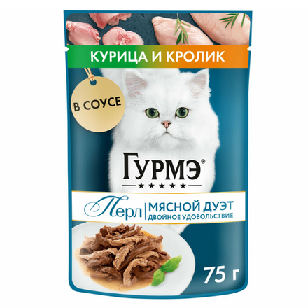 Влажный корм Гурмэ для кошек курица и кролик в соусе 75 гр