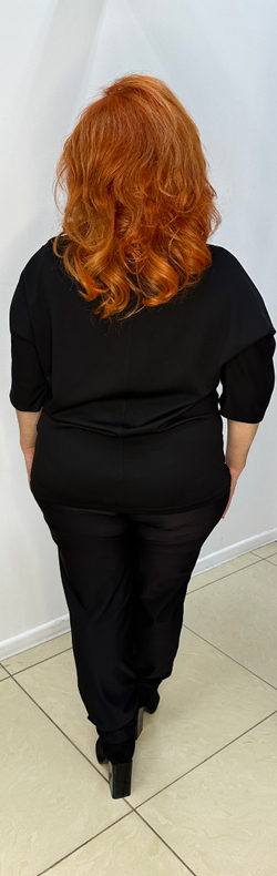 Нарядный блузон-туника с "газетным" принтом и полоской