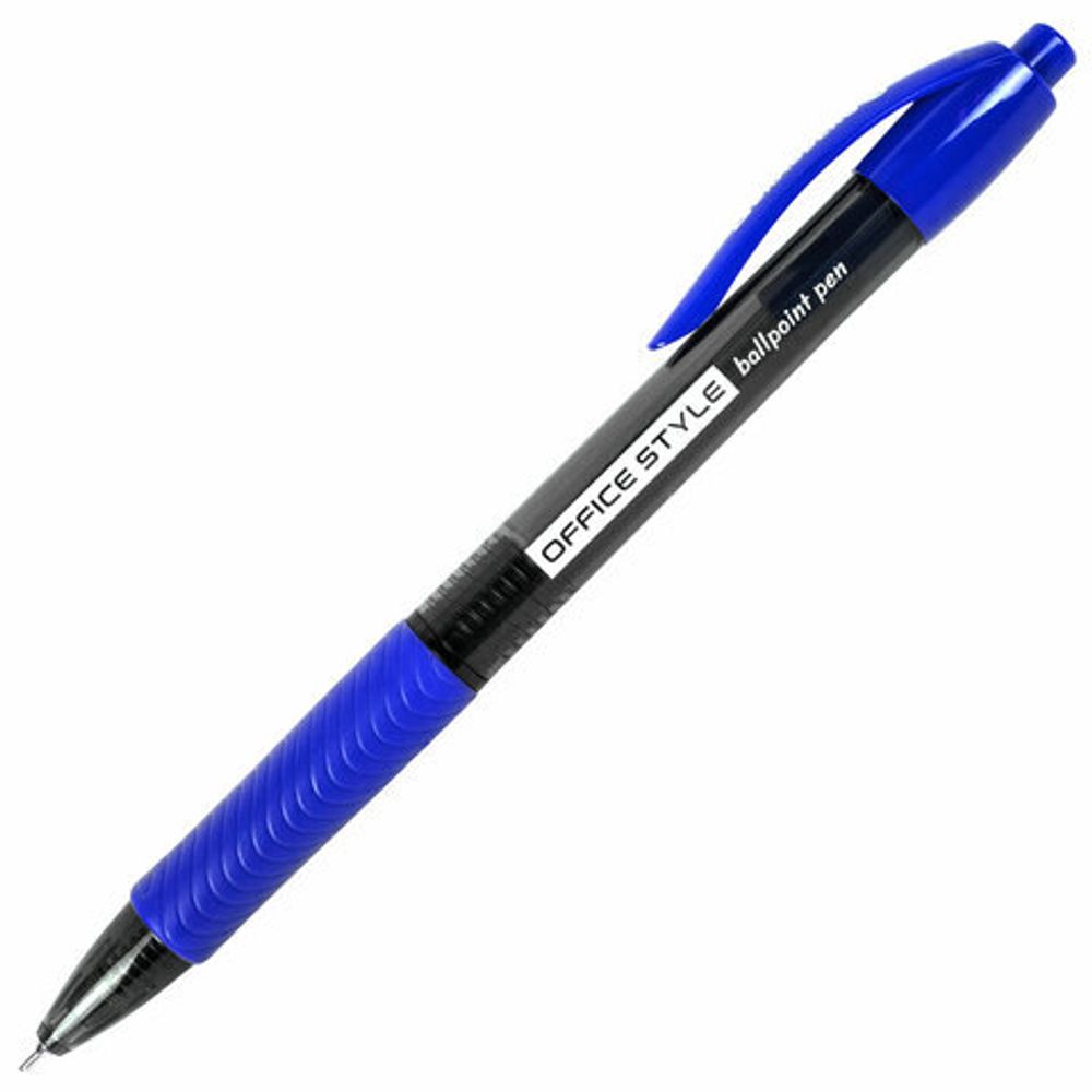 Ручка шариковая автоматическая с грипом BRAUBERG OFFICE STYLE, СИНЯЯ, игольчатый наконечник 0,7мм, линия 0,35мм, тонированный корпус, 144210