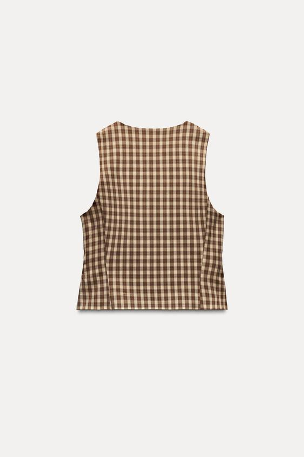 ZARA ТОП ОБЛЕГАЮЩЕГО КРОЯ В КЛЕТКУ БЕЗ РУКАВОВ, ОТТЕНОК КОРИЧНЕВОГО