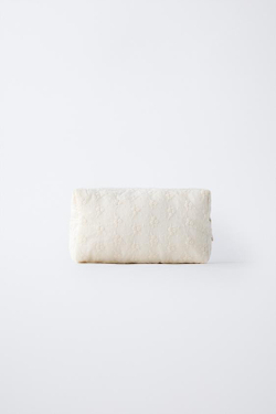 ZARA НЕСЕССЕР С ВЫШИВКОЙ В ВИДЕ ЦВЕТОВ, ЭКРЮ