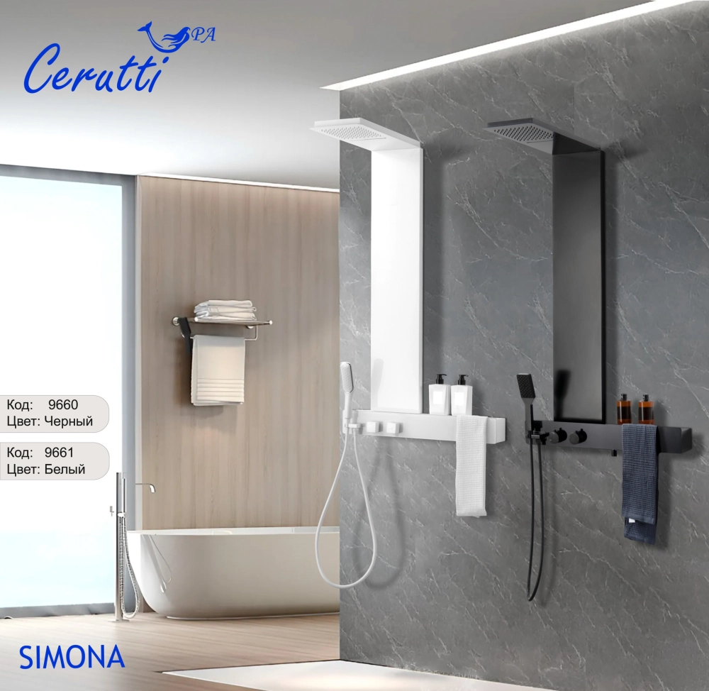 Панель SIMONA W душевая из нержавеющей стали Ceruttispa CT9661, цвет белый