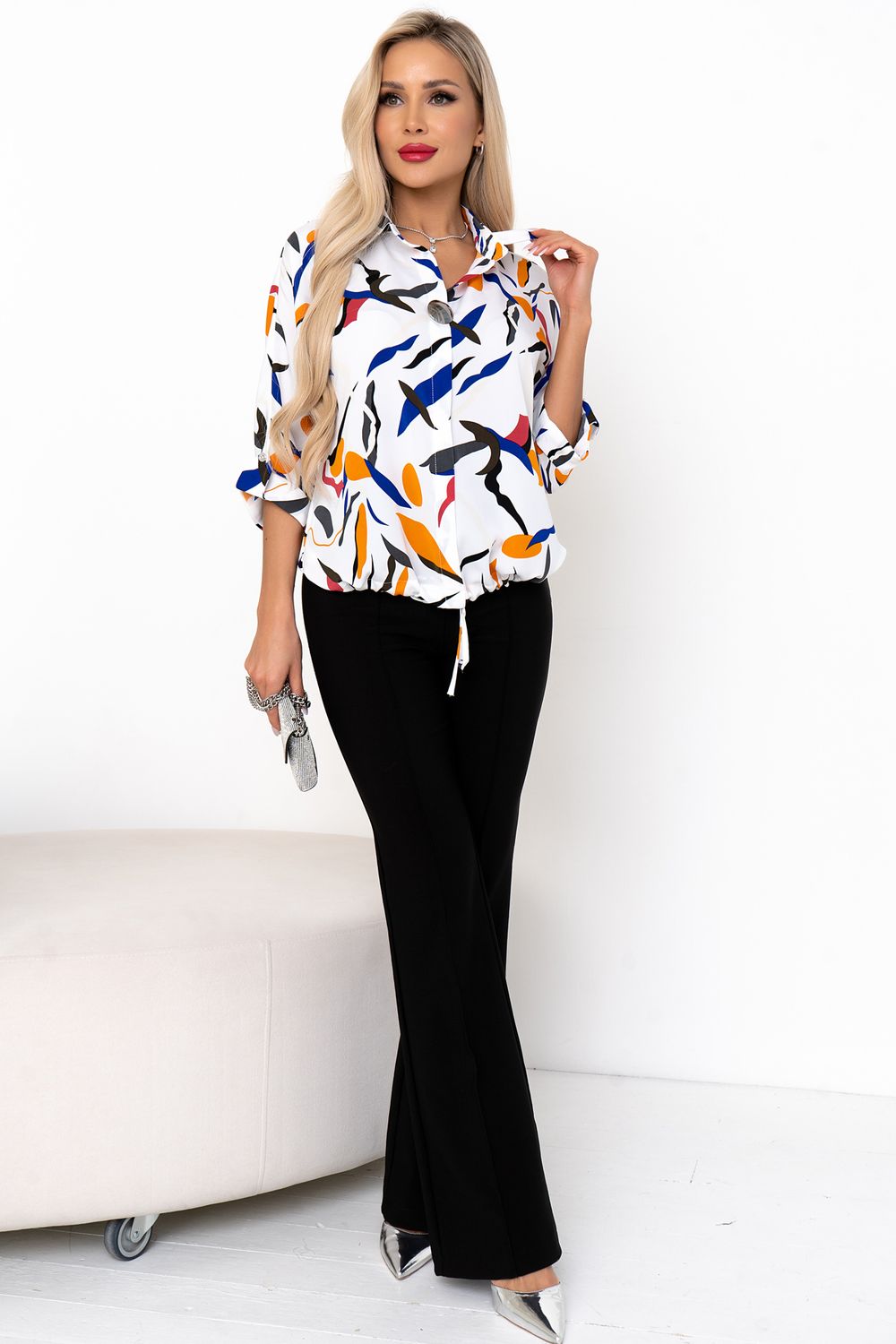 Блуза Мэри (белый/принт) Б11-129 Nikol (Акция)
