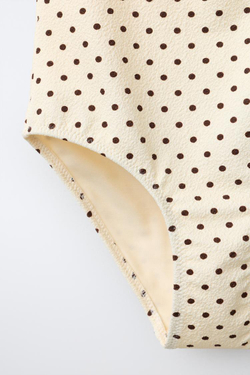 ZARA КУПАЛЬНИК С ГОРЛОВИНОЙ ХАЛТЕР В ГОРОШЕК, ЭКРЮ