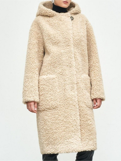 Шуба чебурашка тедди из экомеха, бежевая, Северина